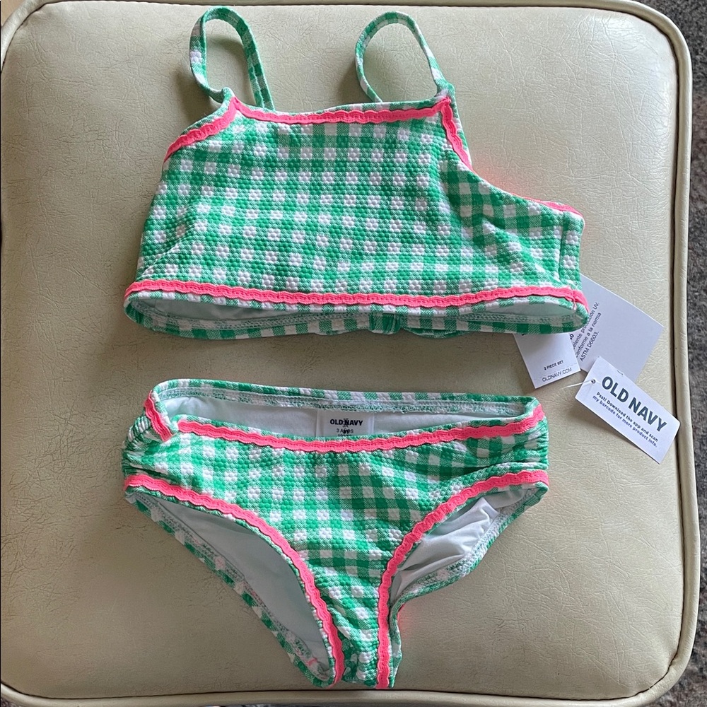 Old Navy Green and Pink Gingham Bikini